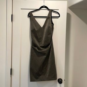 Nicole Miller Black & Gold Glitter Sleeveless V-Neck Draped Cocktail Dress